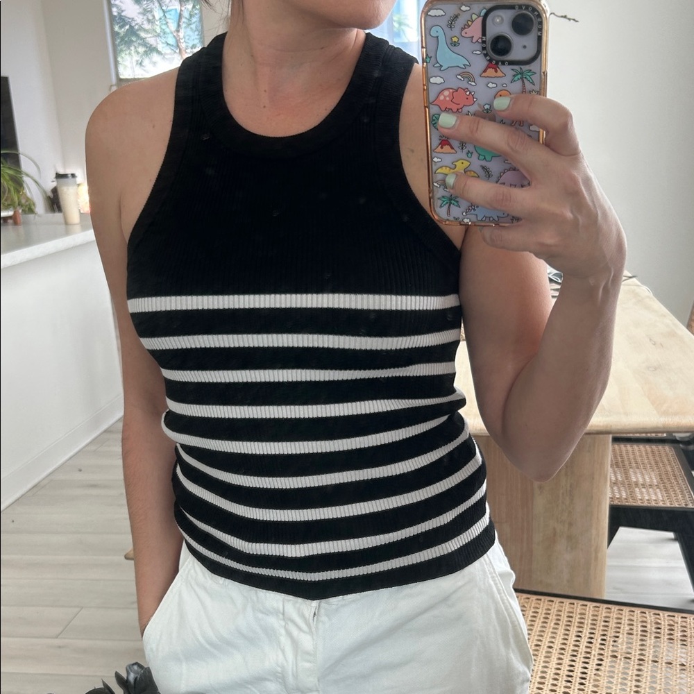 Zara Black and White ribbed Striped Tank Top